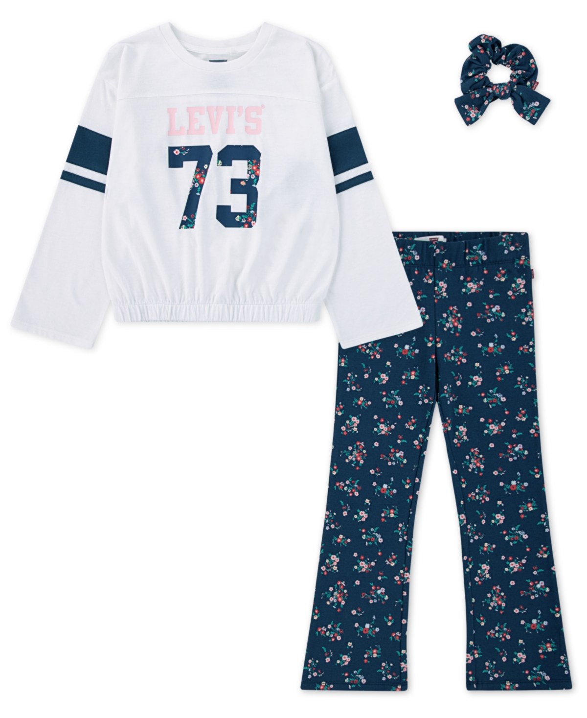 Levi's Little Girls 3-piece Cinched Top, Flared Leggings And Scrunchie Set In Black