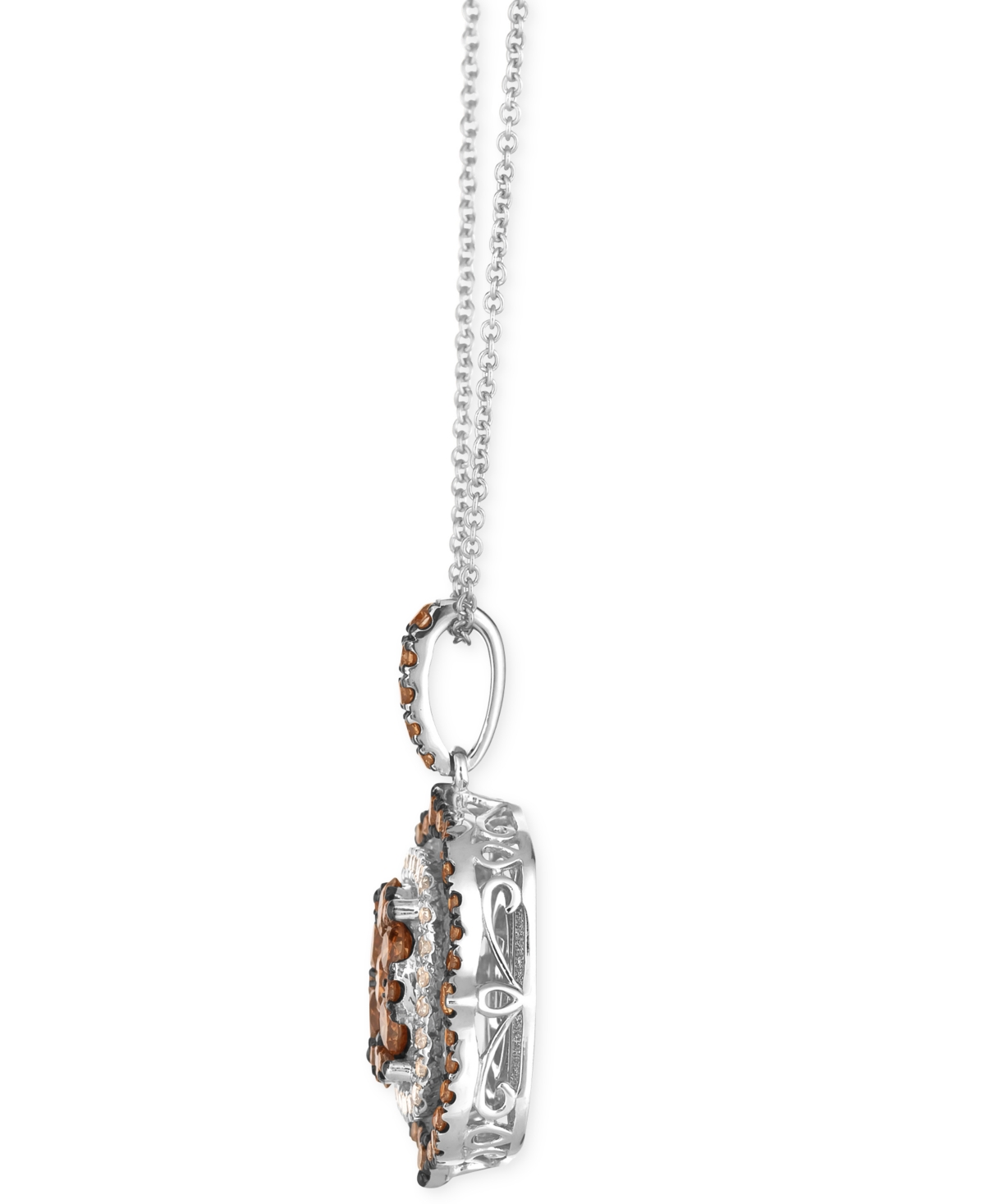 Le Vian Chocolate Diamond & Nude Diamond Halo Cluster (1-1/3 Ct. T.w.) Halo Adjustable 20" Pendant Necklace In Gold