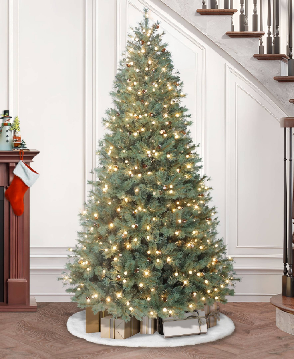 Puleo 7.5 Ft. Pre-lit Hampton Spruce Artificial Christmas Tree In Green