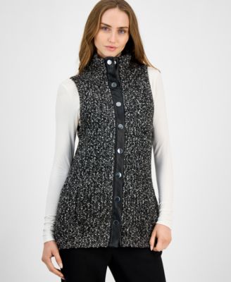 Anne Klein - Women's Marled Faux-Leather-Trim Vest