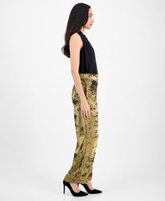 Petite Metallic Crepe Wide-Leg Pull-On Pants