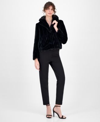 Petite Faux-Fur Cropped Notch-Collar Jacket