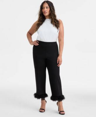Anne Klein - Plus Size Hollywood-Waist Feather-Cuff Pants