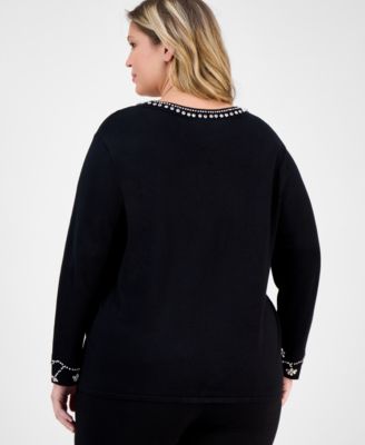 Plus Size Embellished Bracelet-Sleeve Sweater
