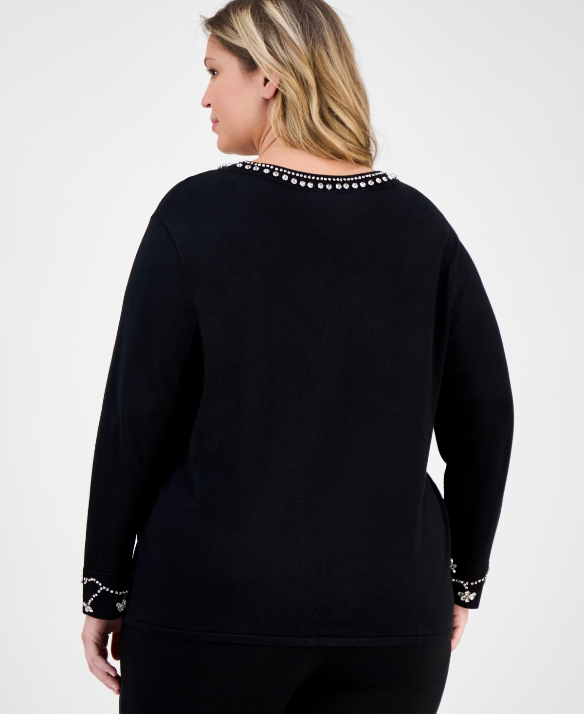 Anne Klein Plus Embellished Bracelet-Sleeve Sweater