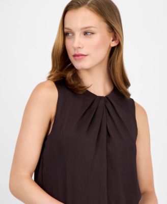 Petite Pleat-Neck Sleeveless Blouse
