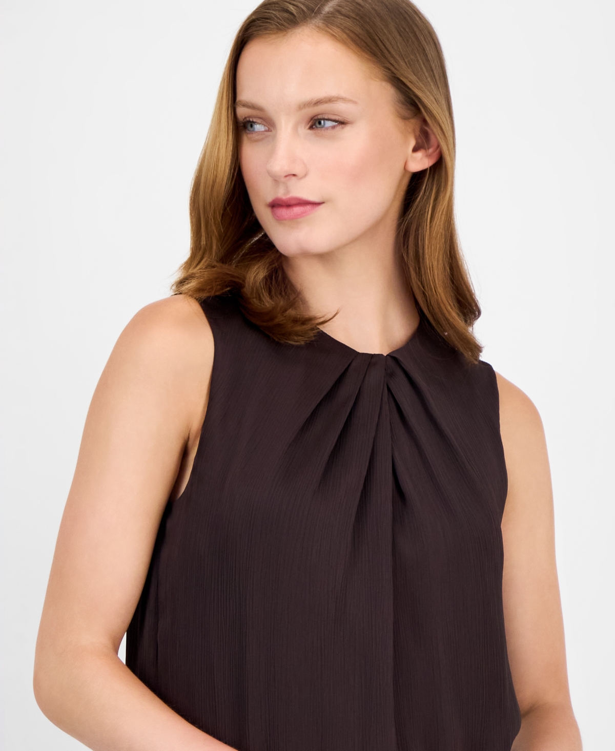 Anne Klein Womens Twist Neck Sleeveless Top P Xxs Xxl In Brown