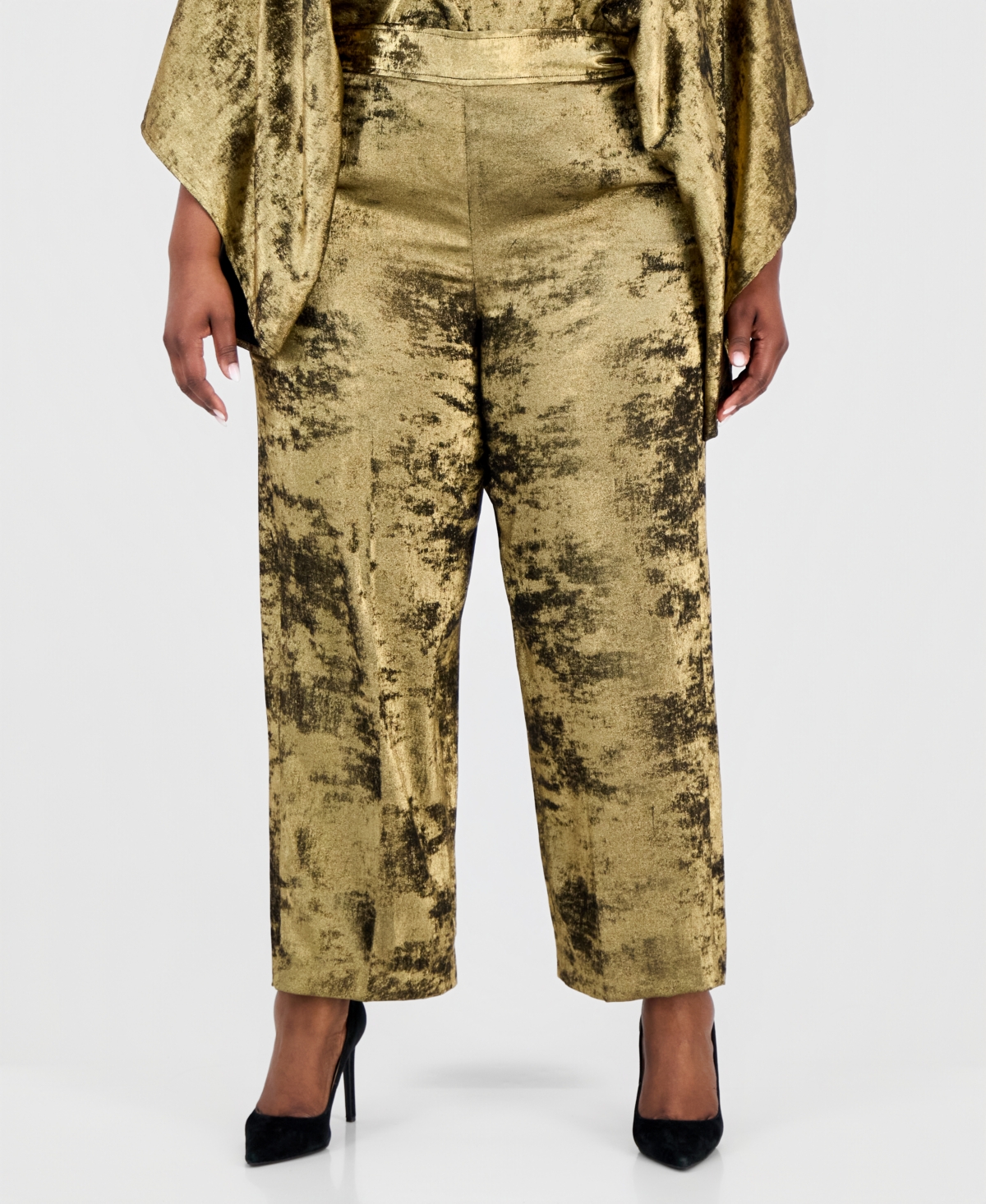Anne Klein Plus Metallic High-Rise Pull-On Pants