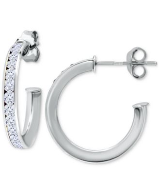 Giani Bernini - Cubic Zirconia Channel Set Small Hoop Earrings in Sterling Silver, 0.79"