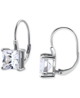 Cubic Zirconia Square Leverback Drop Earrings in 18k Gold-Plated Sterling Silver