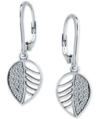 Cubic Zirconia Leaf Drop Earrings in 18k Gold-Plated Sterling Silver, Macy's Exclusive