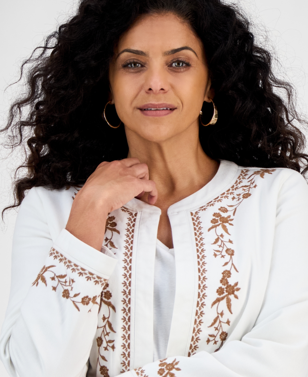 Style & Co Petite Embroidered Edge Jacket, Macy's Exclusive In White