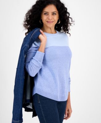 Women's Crewneck Cotton Colorblocked Sweater, Created for Macy's 