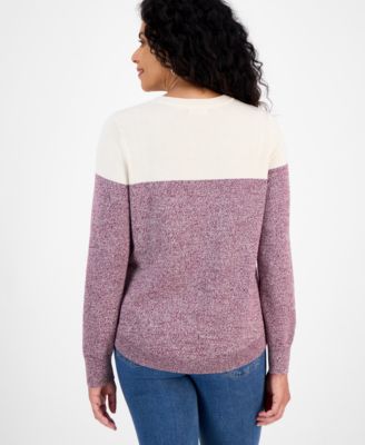 Women's Crewneck Cotton Colorblocked Sweater, Created for Macy's 