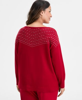 Plus Size Embellished Boat-Neck Sweater