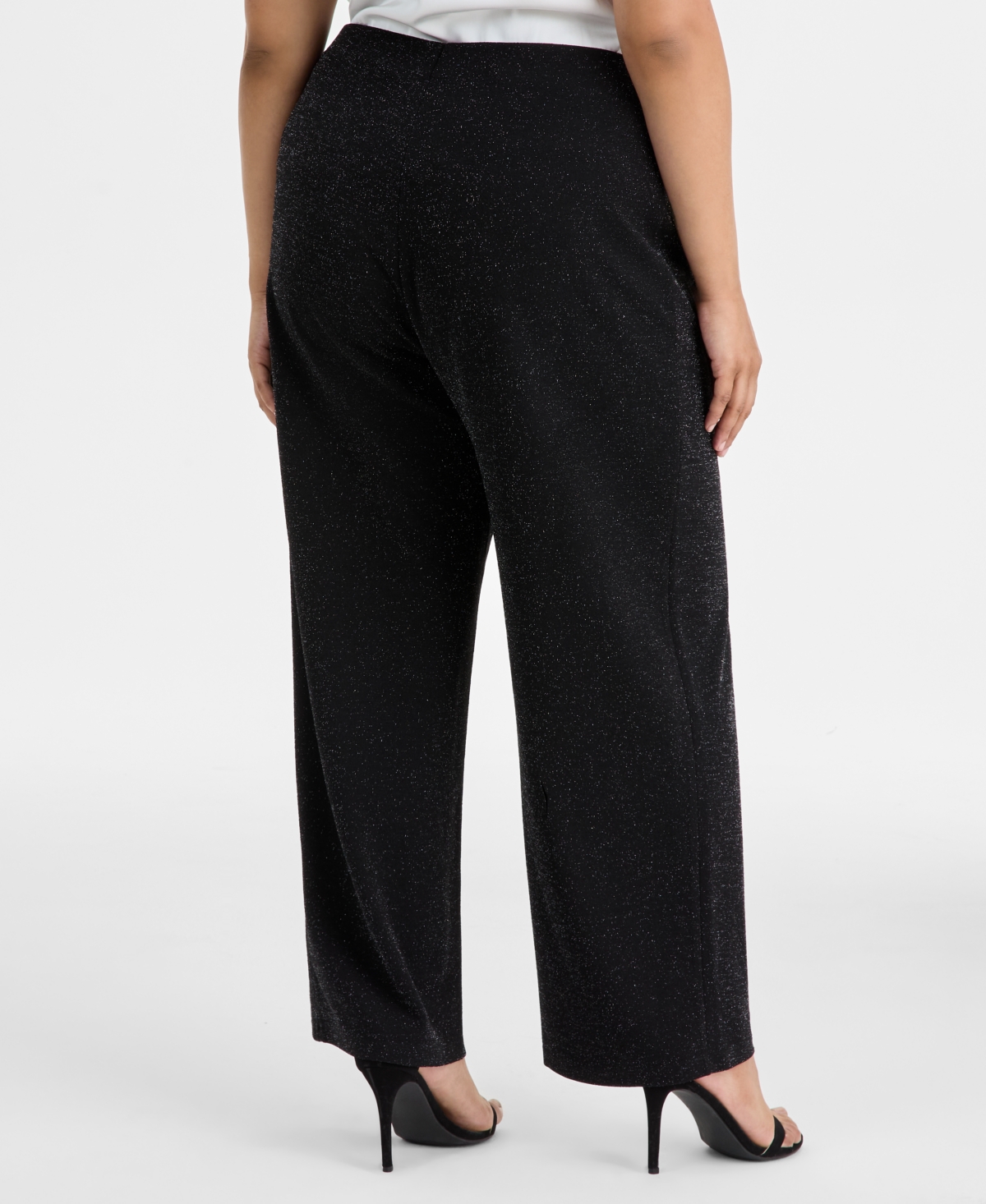 Ak Anne Klein Plus Size Wide-leg Knit Pull-on Pants In Black