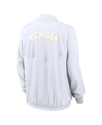 Women's White Michigan Wolverines Statement Bomber Raglan Full-Zip Jacket