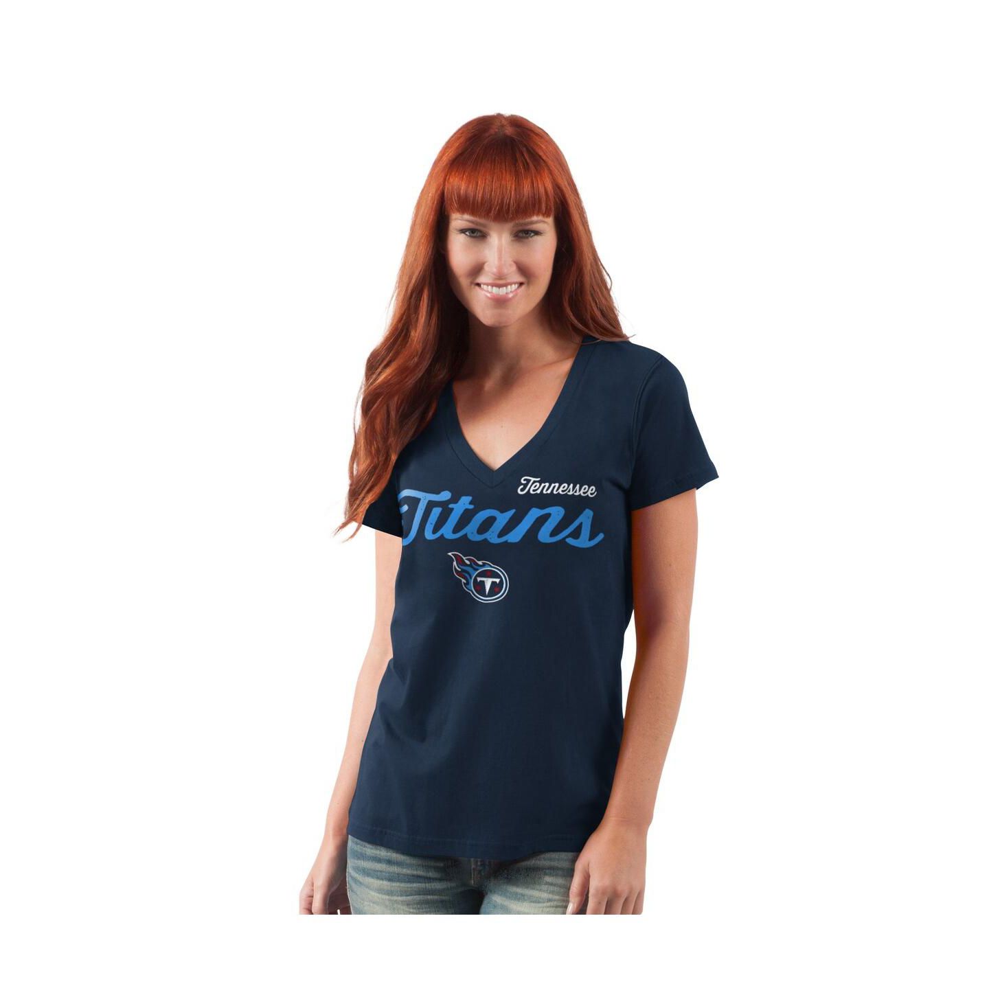 Женская футболка G-III 4Her by Carl Banks Navy Tennessee Titans Post Season V-Neck — фото 1