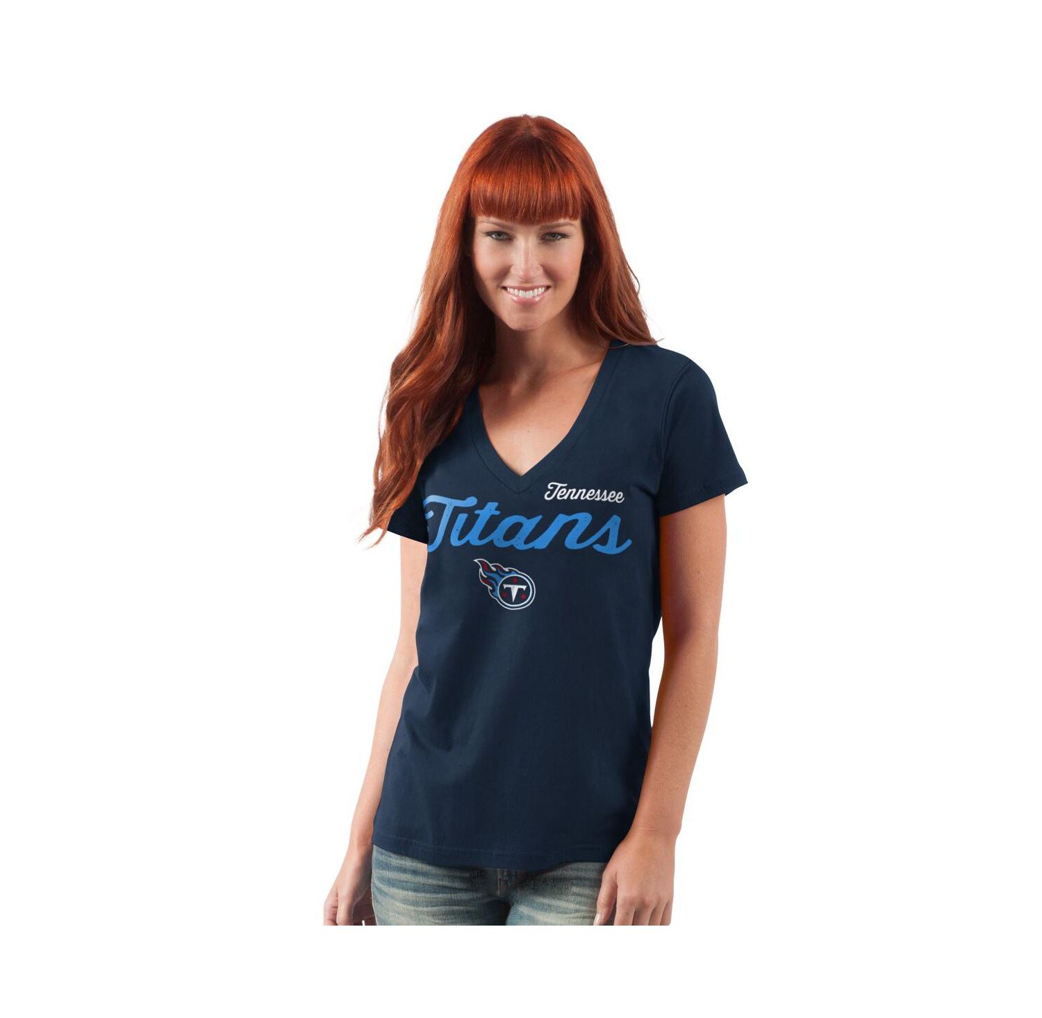 Women's Navy Tennessee Titans Post Season V-Neck T-Shirt