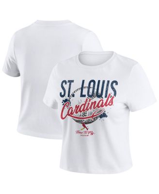 WEAR by Erin Andrews - Women's White St. Louis Cardinals Distressed Cropped Baby T-Shirt