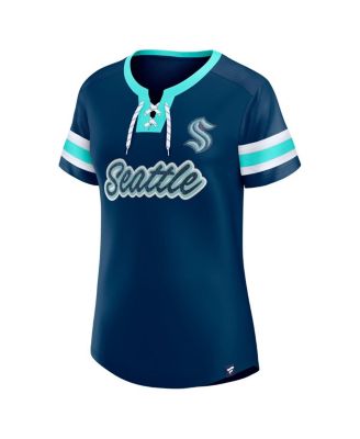 Women's Deep Sea Blue Seattle Kraken Iconic Athena Lace-Up T-Shirt