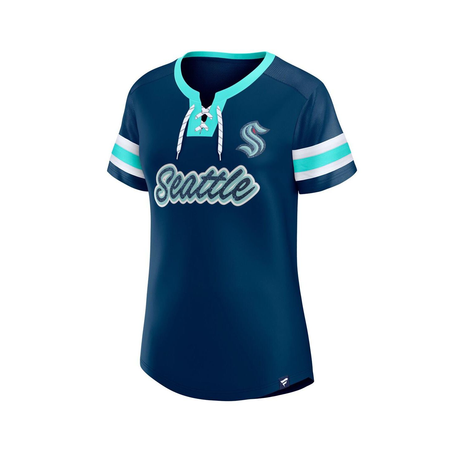 Women's Deep Sea Blue Seattle Kraken Iconic Athena Lace-Up T-Shirt