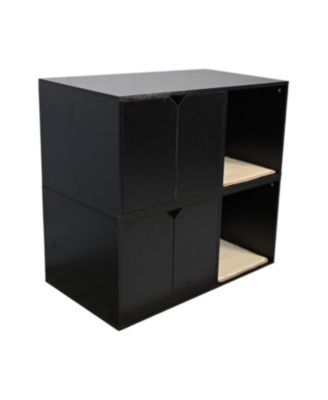 Black Cat Litter Box Enclosure Furniture with Scratch Pad