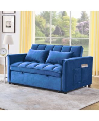 Velvet Blue 54" Sleeper Sofa with Adjustable Back