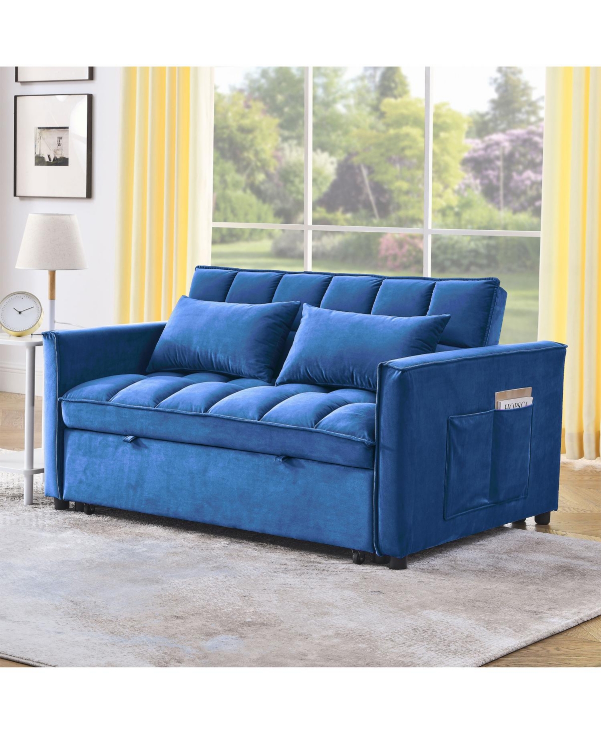 Streamdale Furniture Velvet Blue 54" Sleeper Sofa with Adjustable Back