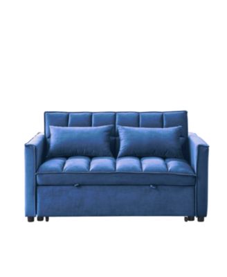 Velvet Blue 54" Sleeper Sofa with Adjustable Back