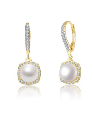 CZ Sterling Silver Pearl Drop Earrings