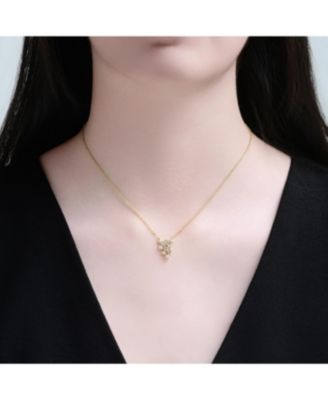 Sterling Silver 14K Gold Plated with Clear Cubic Zirconia Cluster Statement Necklace