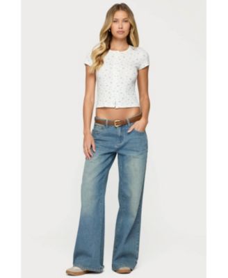 Women's Odella Floral Ribbed Button Up Top