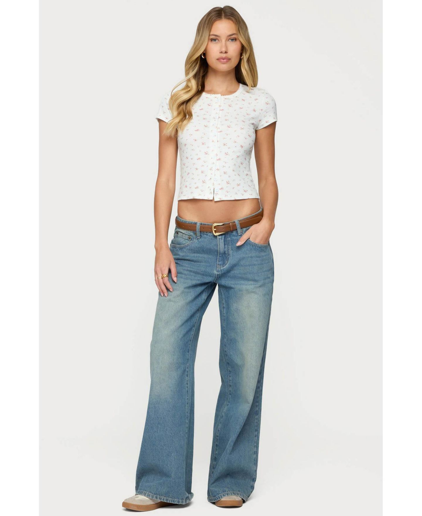 Женский топ Edikted Odella Floral Ribbed Button Up, цвет: Кремовый — фото 5