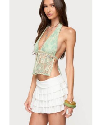 Women's Lace Split Front Backless Top