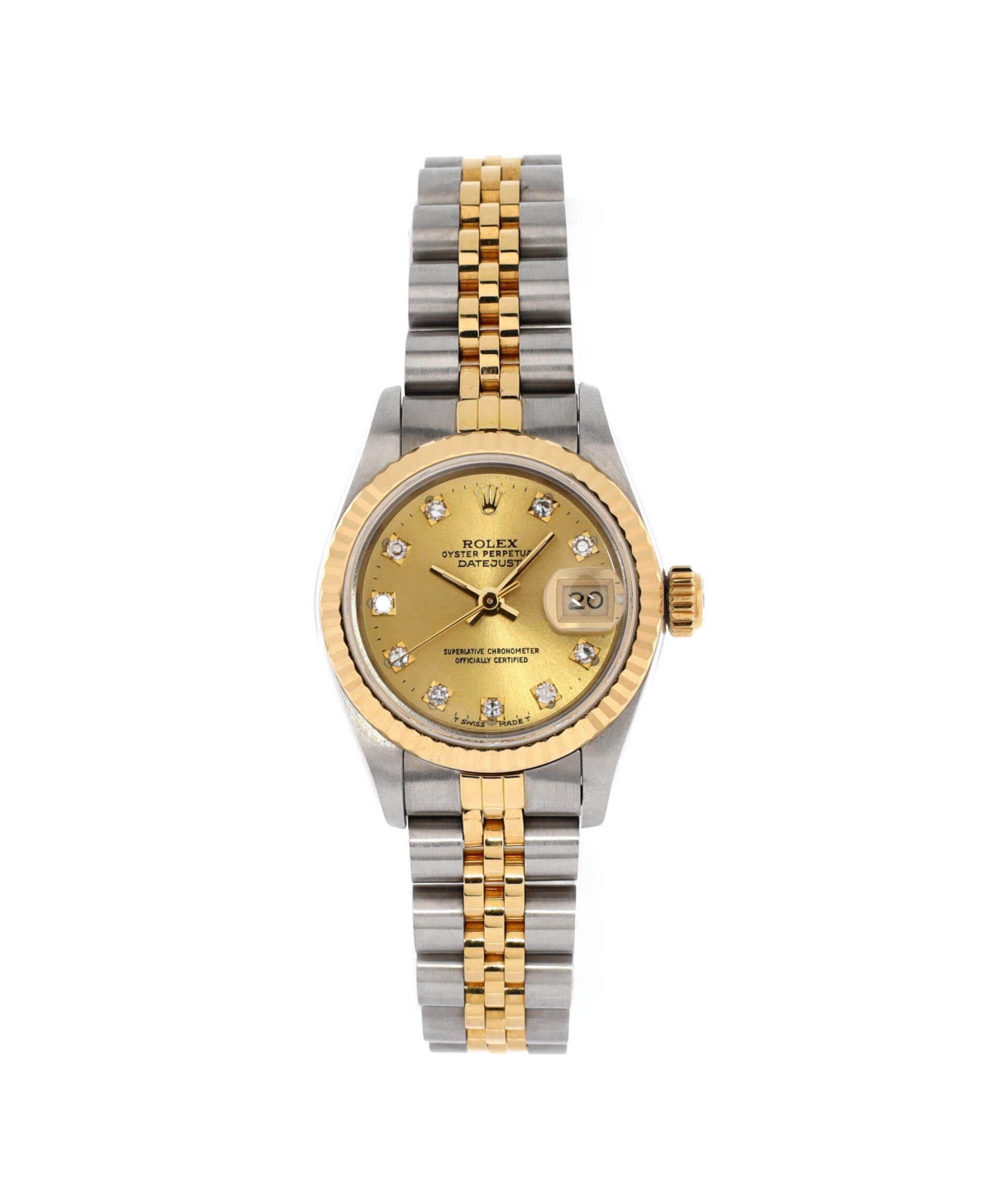 Oyster Perpetual Datejust Automatic Watch in Stainless Steel and Gold with Diamond Markers 26mm - Dial color: gold
