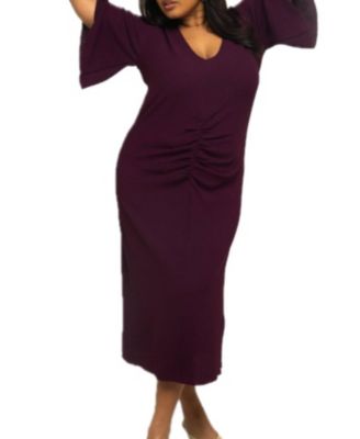 Women's Ruched Flutter Sleeve Midi Dress