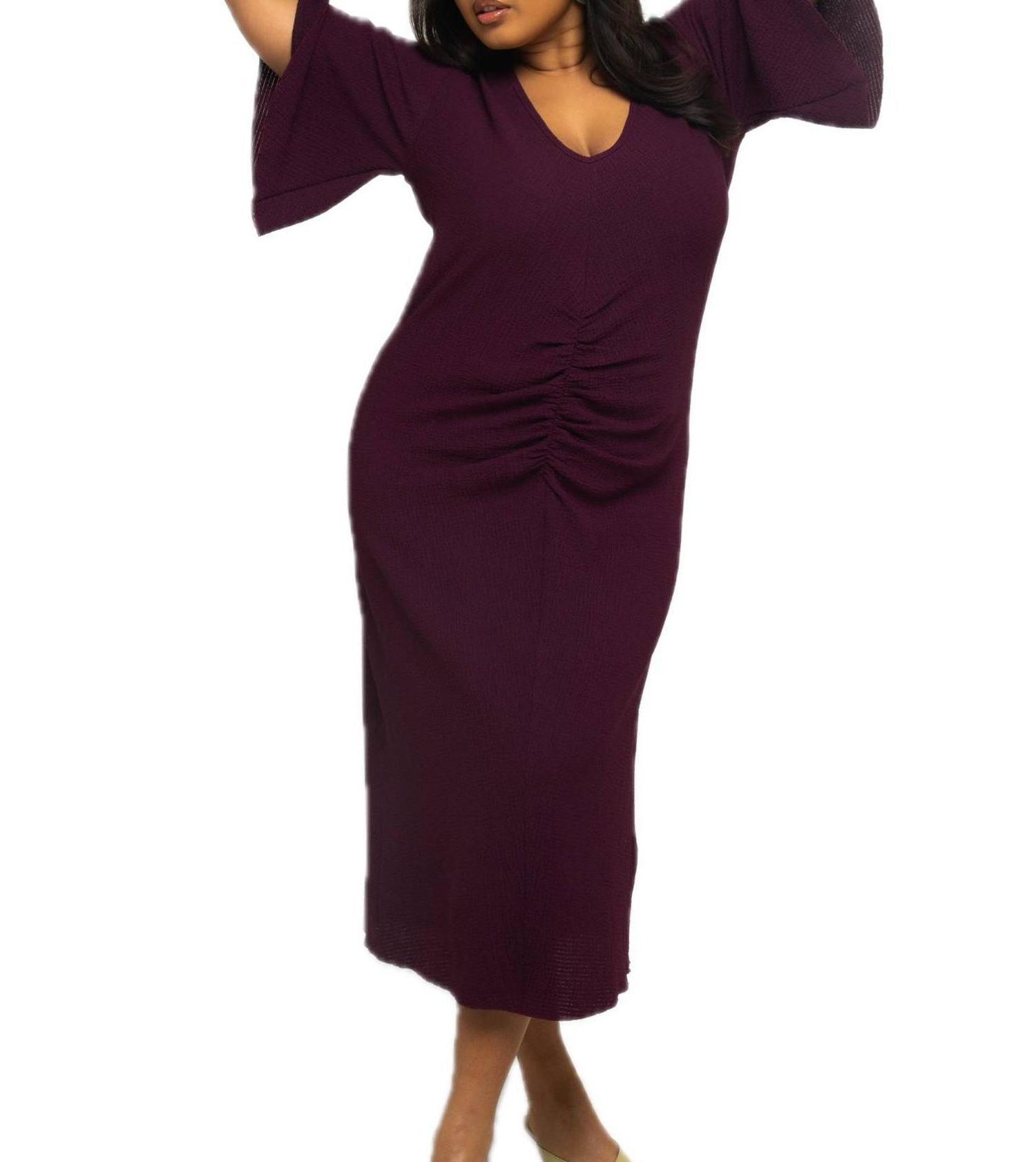 Women's Ruched Flutter Sleeve Midi Dress