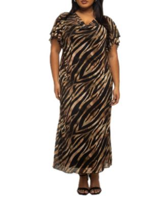 Women's Zebra Print Mesh Midi Dress