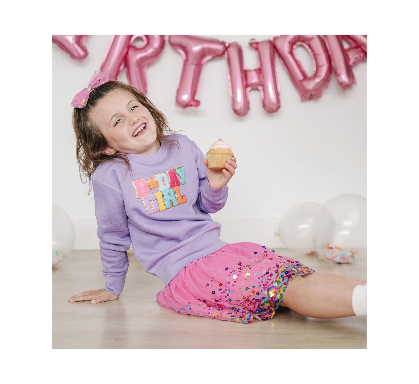 Толстовка Sweet Wink Birthday Girl Patch для девочек, цвет: Лавандовый — фото 5