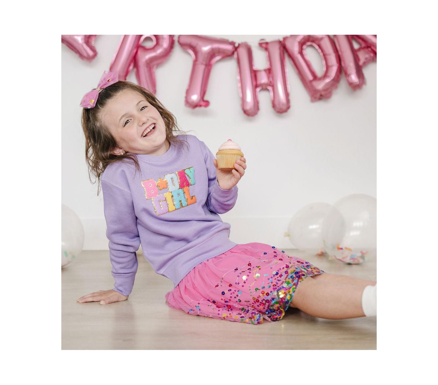 Little and Big Girls Birthday Girl Patch Sweatshirt
