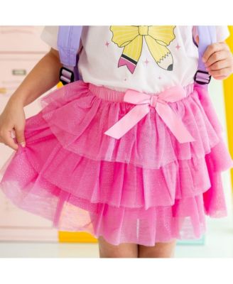 Little and Big Girls Raspberry Bow Tiered Tutu Skirt