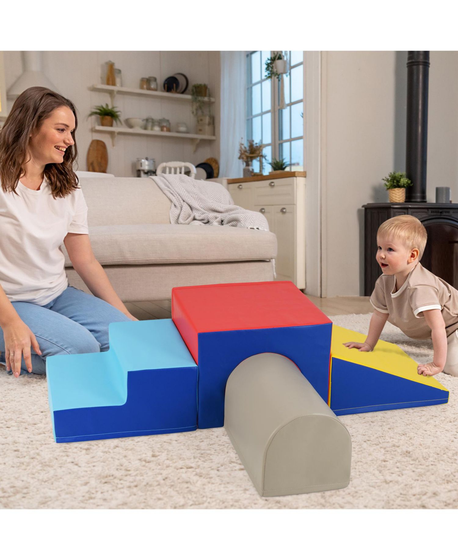 Kids Climb and Crawl Activity Playset Blocks w/ Waterproof PU Cover EPE Foam