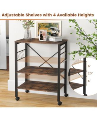 3-Tier Kitchen Baker&#39;s Rack with Microwave Shelf, Storage Hooks, and Utility Cart