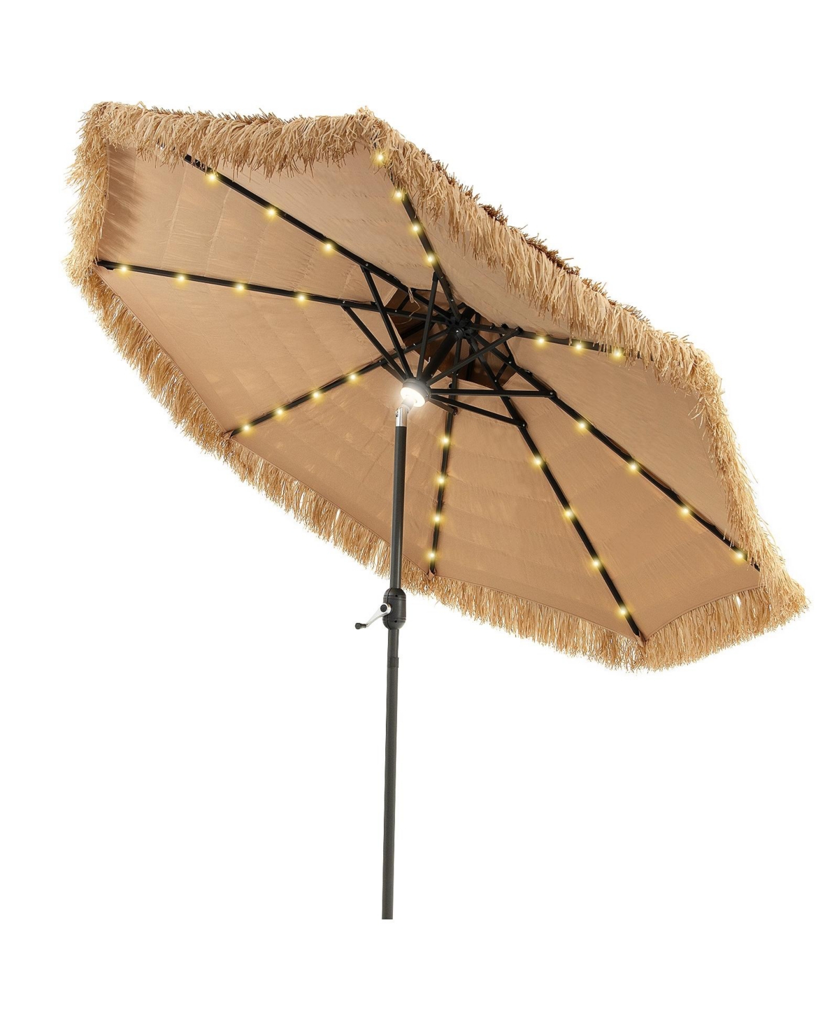 9 Feet Solar Powered Thatched Tiki Patio Umbrella with Led Lights - Natural