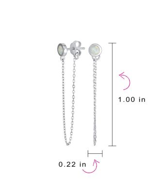 Minimalist Thin Chain Round Bezel Created Opal Stud Earrings Sterling