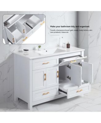 48" White Vanity with Ceramic Sink Combo, 4 Soft-Close Doors & 4 Drawers, Elegant Storage Unit