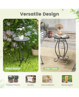 Outdoor Plant Stand with Weather-Resistant Ceramic Tile Top for Patio or Garden