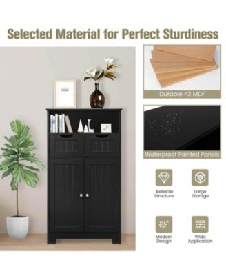 24x12x43 inches Wooden Bathroom Side Cabinet with 2 Drawers and 2 Doors for Extra Storage