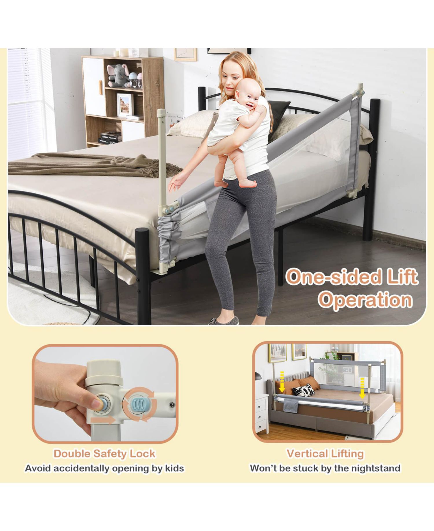 Baby Bed Guardrail with Double Lock for Secure Toddler Sleep Support